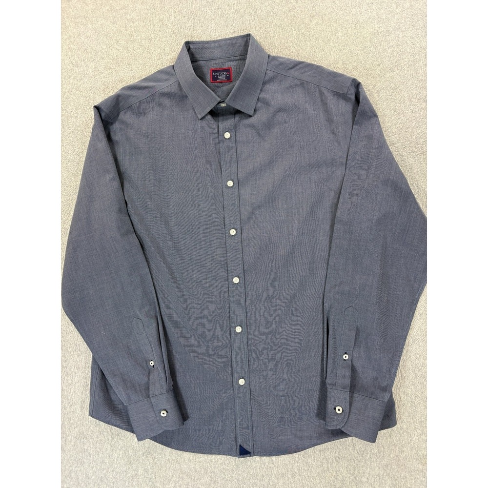 Untuckit Wrinkle Free 100% Cotton Long Sleeve Button Down Shirt (Men's XL) Blue